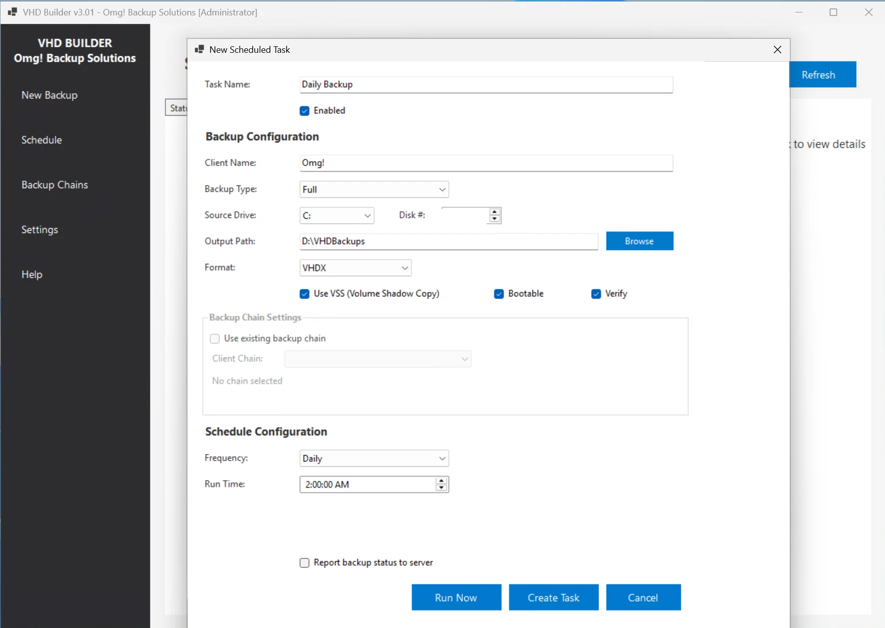 VHD Builder Automated Scheduling Interface